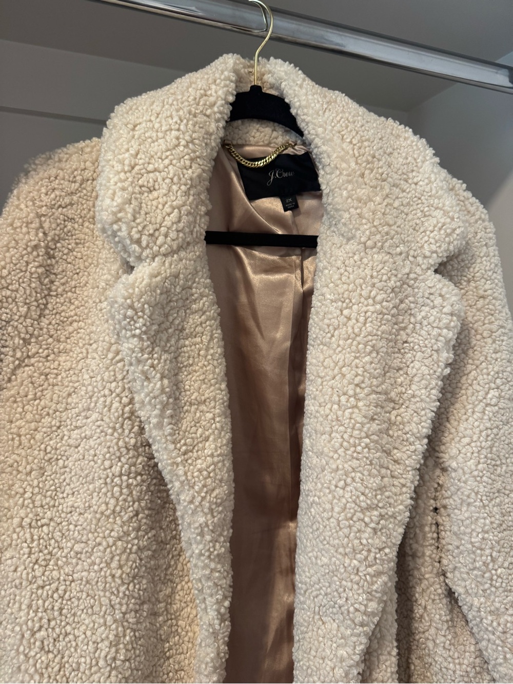 J. Crew Cream Teddy Sherpa Jacket with Satin Lining